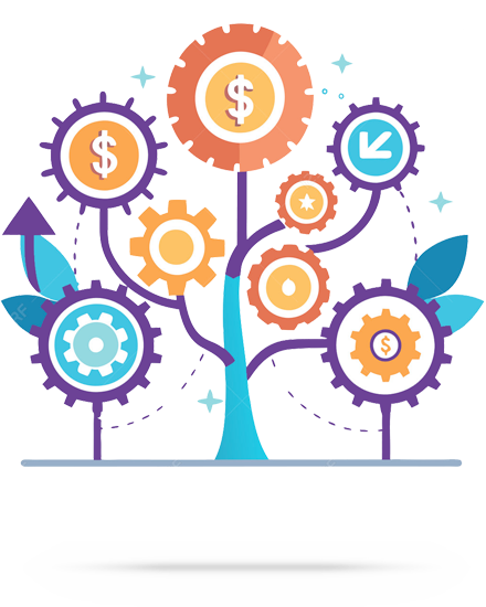 Image of gears with money symbols representing financial growth